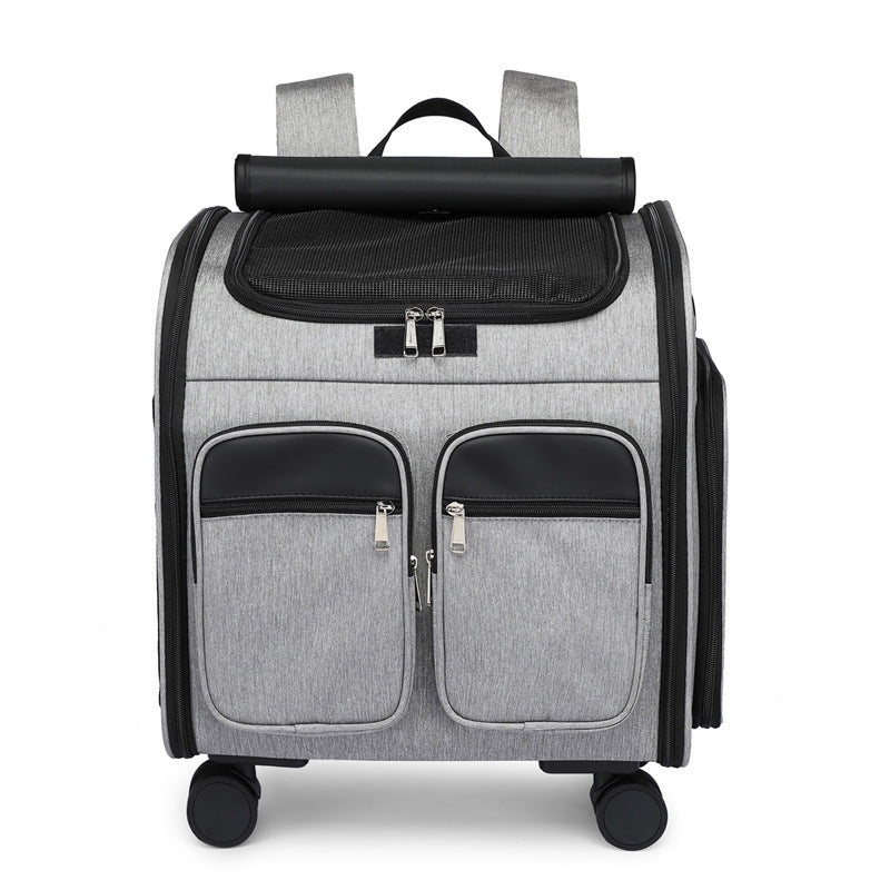 Large Capacity Foldable Pet Trolley Backpack with Wheels