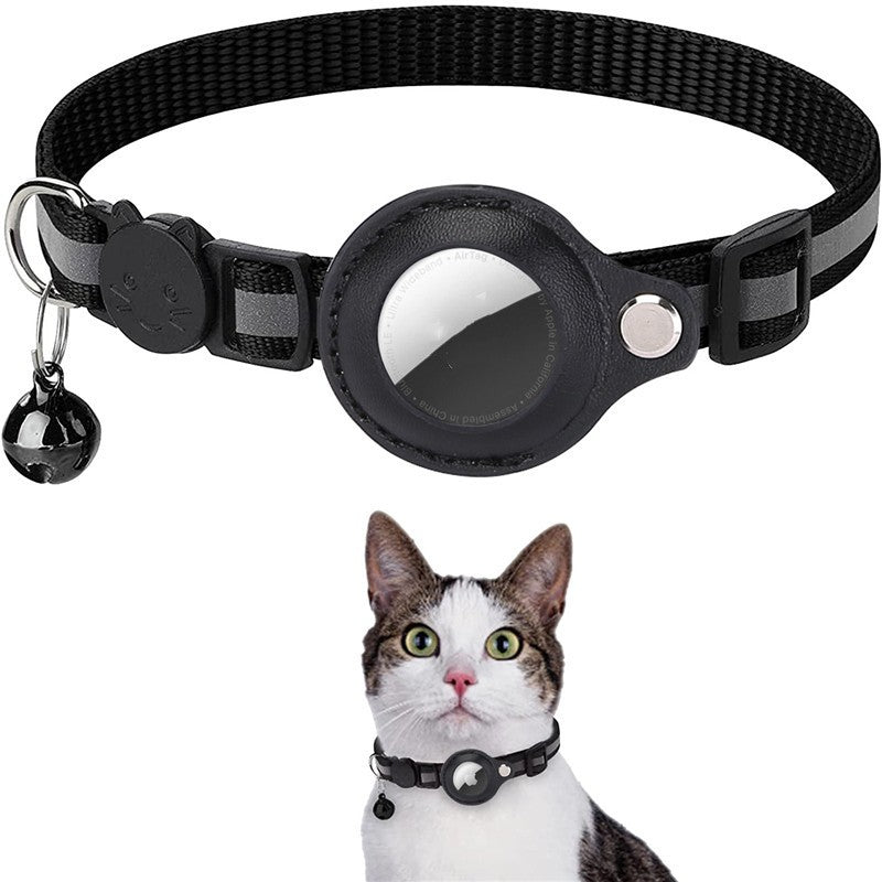 Reflective Pet Collar with Bell and Airtag Holder