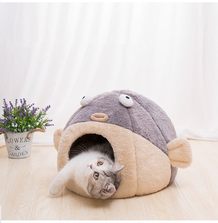 Warm Velvet Cat House Pufferfish Nest Pad for All Seasons