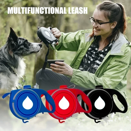Multifunctional Dog Leash with Built-in Water Bowl